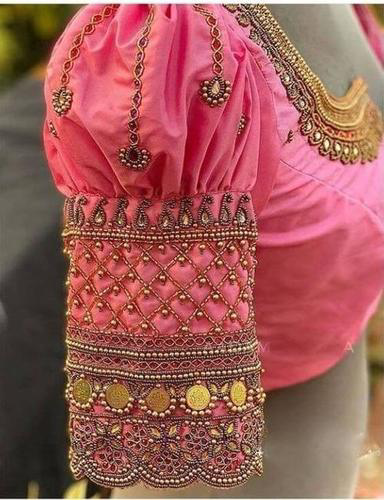 beautiful and elegant look pink party wear embroidery aari work blouse