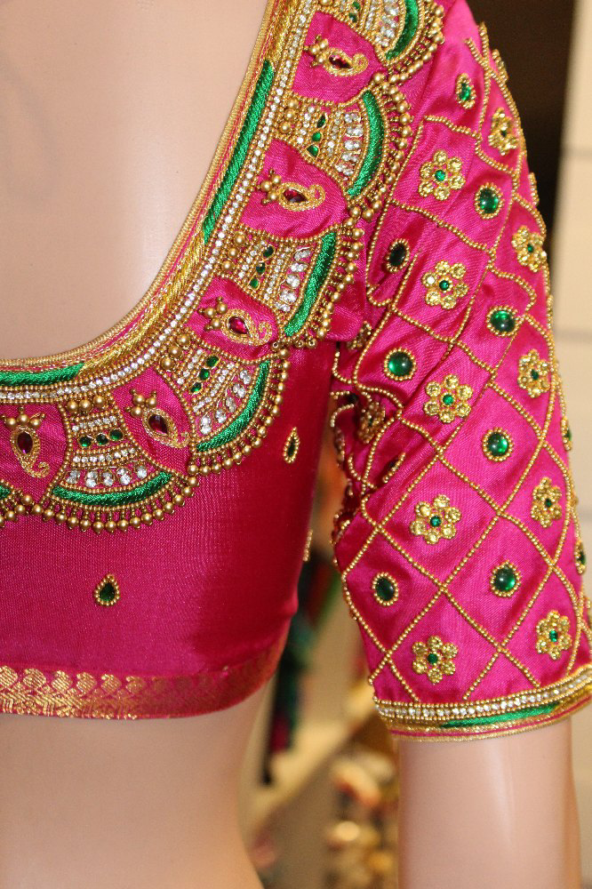 maggam work designs for pink blouse