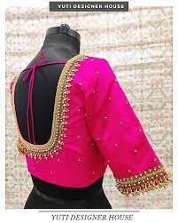 simple aari work for pink blouse